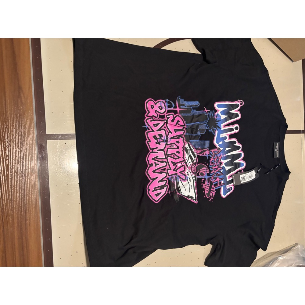 Supply & Demand Miami Beach Graphic Tee Black Pink Blue Mens 2XL New NWT
